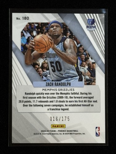 Zach Randolph - 2024 Phoenix Yellow Ice /175 #180 Memphis GRIZZLIES - Picture 2 of 3