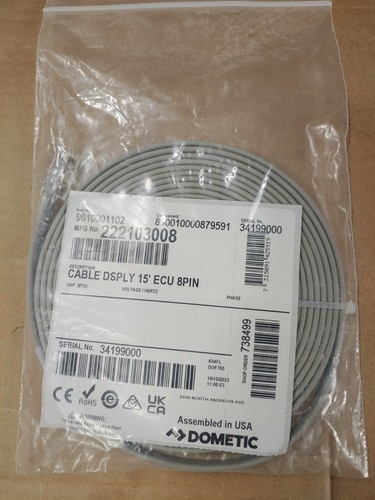 DOMETIC #222103008 CABLE DISPLAY - 15' - ECU - 8 PIN - Picture 1 of 6