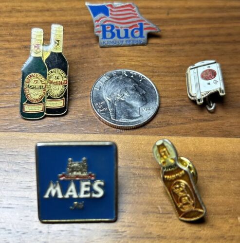 Vintage Beer Pins Lot of 5 Maes Becks Bud Fischer Tradition Bru
