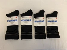 4 Pack Bombas Unisex Black Crew Socks, Medium