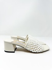 Jimmy Choo Women's Themis Woven Block Heel Slide Sandals Latte 7 US / 37 EU 725