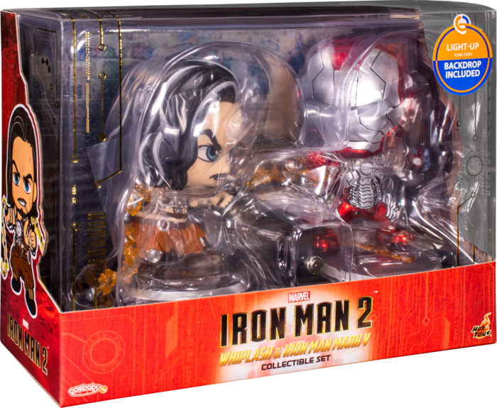 【コスベイビー】アイアンマン2 マーク5 フィギュア バックドロップ付き Iron Man 2 - Iron Man Mark V & Whiplash Cosbaby (S) Hot Toys