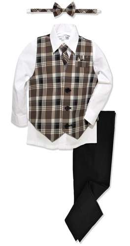 JL46 Johnnie Lene Boys Formal Plaid Holiday Dresswear Vest Suit Set - Picture 4 of 15