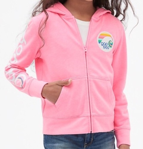 Gap Girls 2XL / XX-Large 14-16 Pink Rainbow Wave Zip-Up Hoodie Sweatshirt. Nwt - Picture 8 of 8