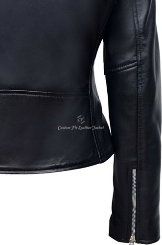 Ladies Valentines Black Brando Leather Jacket Biker Style Fitted Napa Jacket MBF - Picture 10 of 10