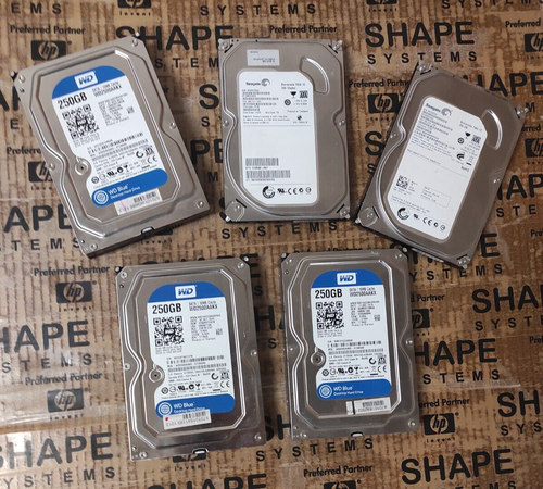 Lote de 5 discos duros de computadora PC de 3,5"" probados marca mixta 250 GB de 3,5"" disco duro Inc IVA - Imagen 1 de 3