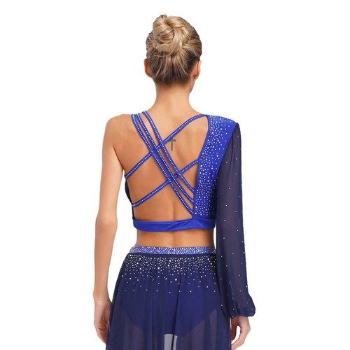 Womens Tops Back Crop Top Athletic Dancewear Workout Long Sleeve Ballroom Dance - Bild 10 von 71