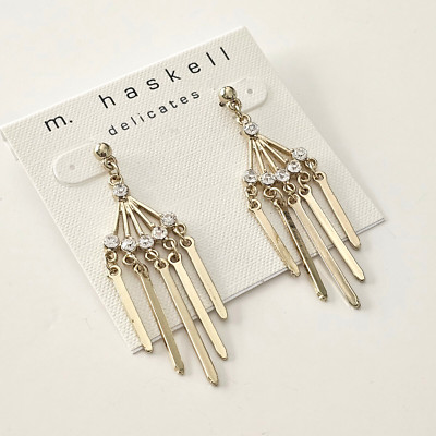 M Haskell Delicates Gold tone Chandelier Rhinestone Stud Earrings $20 NWT