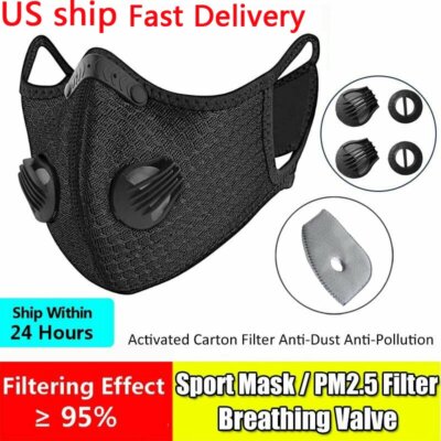 2pcs Air Purifying Reusable Face Mask W 10pcs Activated Carbon Filter Haze Valve