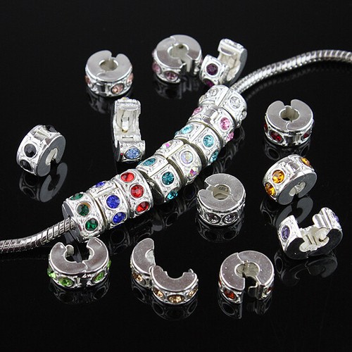 10PCS Czech Crystal Rhinestone Silver European Charms Beads Locks Clip Stoppers - Picture 8 of 28
