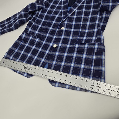 Tallia Purple Lable Linen Men's Sz. 42L Linen Blue,Gray Plaid Blazer. (1208) - Picture 7 of 9