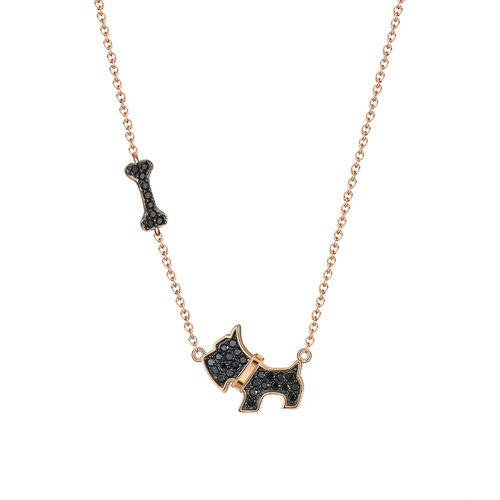 18k Rose Gold on Sterling Silver Dog Bone Charm Necklace - Picture 1 of 5