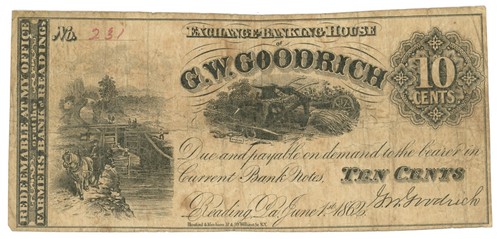 1862 G.W. Nota obsoleta Goodrich, Reading, Pennsylvania 10c H333-90 (62502) - Imagen 1 de 2