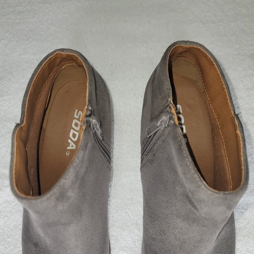 SODA Chelsea Faux Suede Leather Ankle Boots Women's Sz 7 Brown Zip Up Heeled - Picture 4 of 20