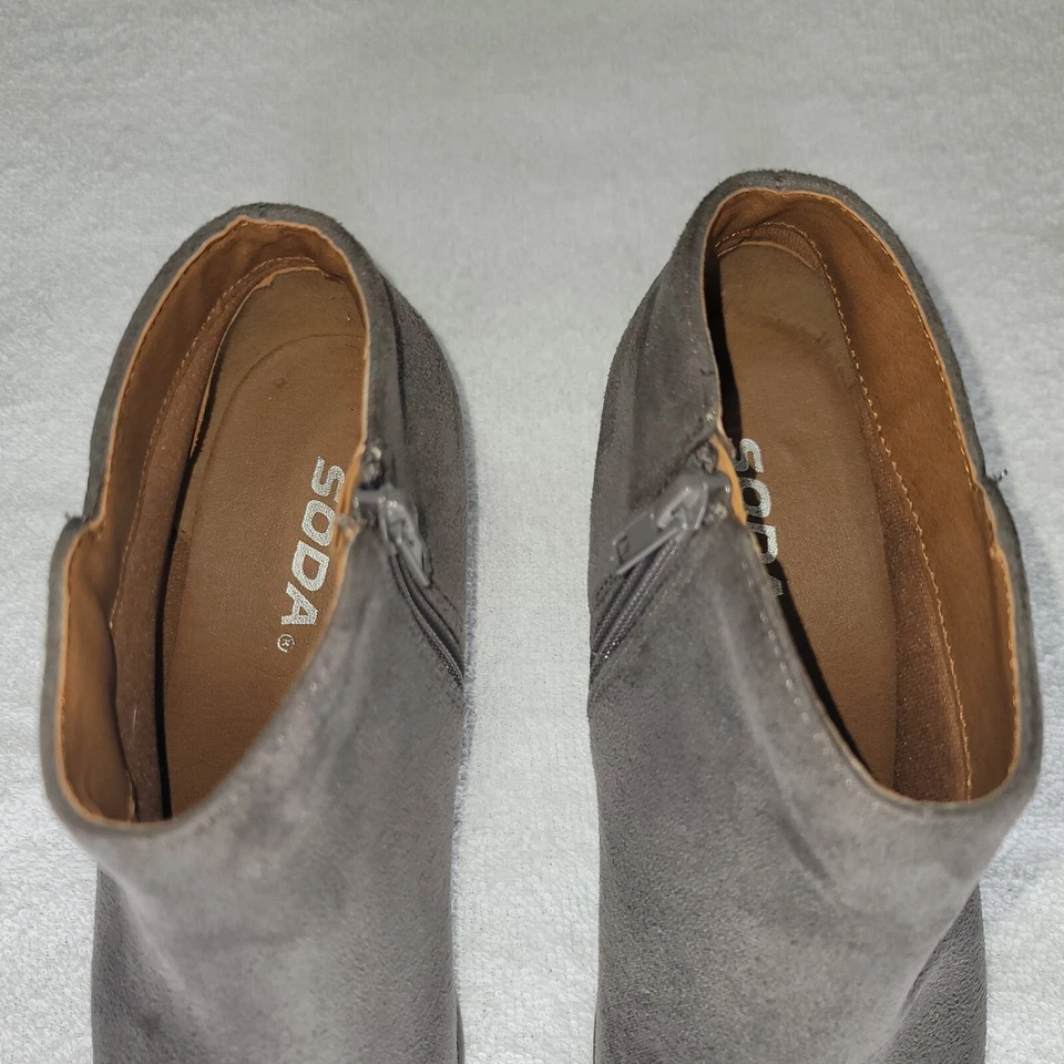 Botas al tobillo SODA Chelsea imitación gamuza cuero para mujer talla 7 marrón cremallera tacón Foto 4 de 4