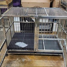43" Heavy Duty Stainless steel Foldable Drop Kennel With Divider and Wheels