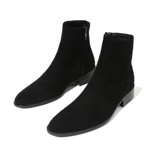 Firenze Atelier Herren Handgefertigt Schwarz Wildleder Spitz zulaufend Elegant Stiefeletten Reißverschlüsse - Bild 1 von 12
