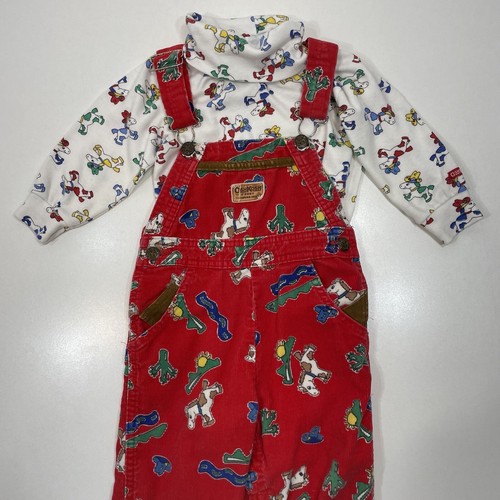 Vintage OshKosh B’Gosh Overall Vestbak Cord rot Western Print Kinder 3T USA - Bild 10 von 20