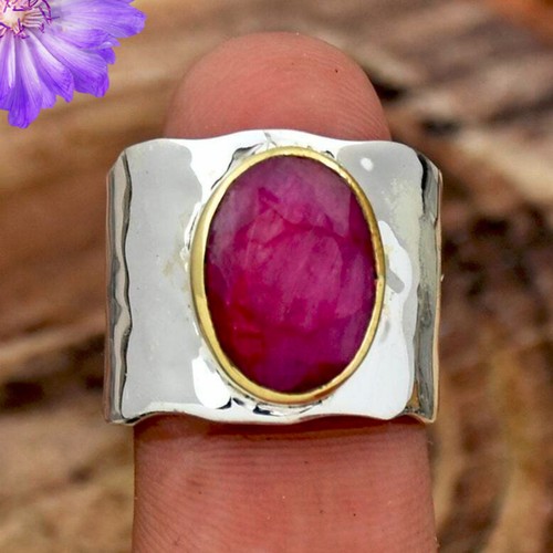 Lab Created Ruby Gemstone 925 Sterling Silver Ring Handmade Jewelry Ring Gift - Picture 3 of 4