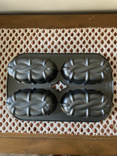 NORDIC WARE Bundt Mini Loaf Celtic Knot Black Cast Aluminum Pan Heavy Duty