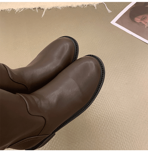 New Womens Casual Round Toe Low Block Heels Western Boots Pull on Mid-calf Shoes - Bild 14 von 26