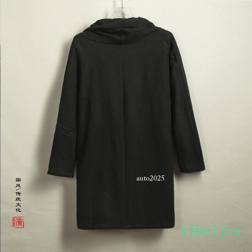 Chinese Style Men's Cotton Linen Mid Long Hanfu Windbreaker Jackets Trench Shirt - Picture 21 of 26