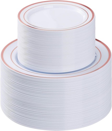200PCS Rose Gold Plastic Plates - Disposable Dinner & Dessert Plates for Wedd... - Picture 3 of 8