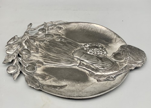 Rare WMF 1900 Set of ART NOUVEAU PEWTER CARD TRAY Rooster Boy Cherry Girl - 333 - Picture 16 of 22