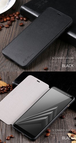 For Samsung Galaxy A5 A8 2018 X-Level FIBCOLOR Ult Slim Full Flip Case/Stand BLK - Picture 2 of 12