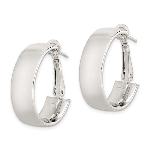 Sterling Silver Rhodium-plated Polish 10mm Omega Back Oval Hoop Earrings 4.64gm - Picture 2 of 4