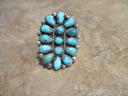 GEM OLD Pawn Zuni Sterling Silver PETIT POINT Turquoise CLUSTER Ring   10.25 - Picture 1 of 12
