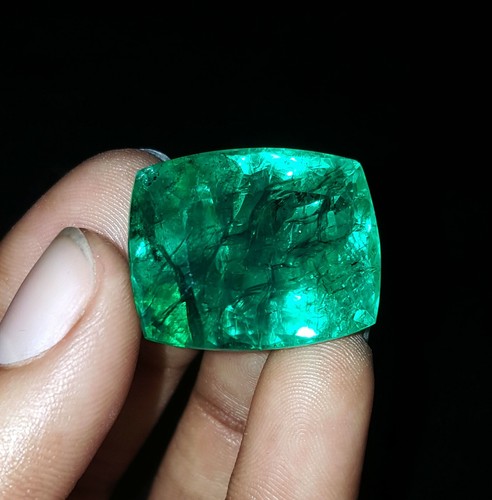 Certified Natural Green Emerald 41.63 Ct Loose Gemstone Huge Size Cushion Shape - Foto 11 di 11
