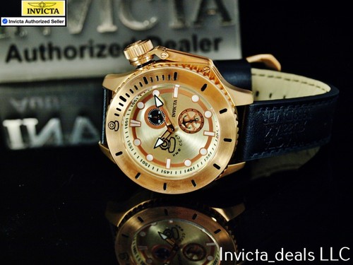 RARE Invicta Men's 48mm Russian Diver ANCHOR Ivory Dial Rose Tone Leather Watch - Picture 9 of 17