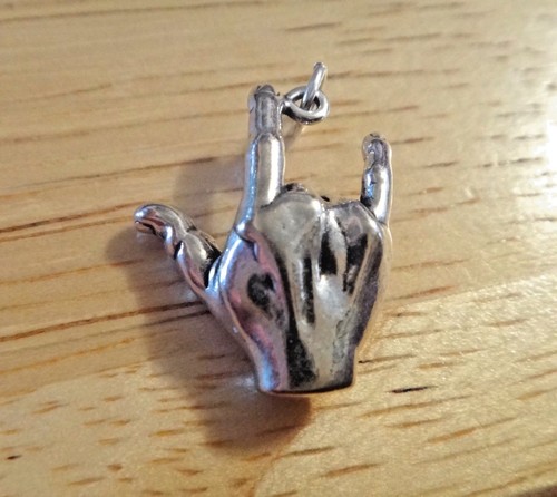 1 Charm Argento Sterling 3D 18x15mm 4-5grammi Lingua dei Segni Americana Ti Amo - Foto 3 di 4