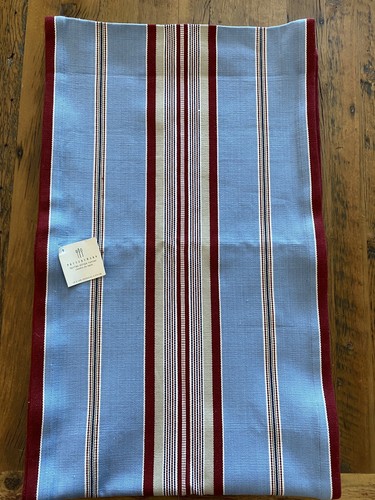 NEW Pottery Barn Fairfax Stripe Table Runner Light Blue Red & Tan 16" x 108" - Picture 1 of 7