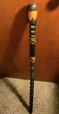 Hand Carved Wooden African Geometric Tribal Walking Stick Made in Ghana 36"