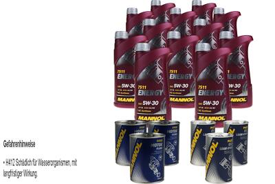 12L Motoröl MANNOL Energy 5W-30 3x MANNOL Leak-Stop ADDITIV+Motor Flush