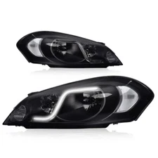 Fit For 2006-2016 Chevy Impala Headlights W/ LED DRL Lamps Black Smoked