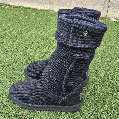 UGG Australia Clásico Cardy Bota Tejida Mujer Talla 8 Lana Negros Botones Plegables - Imagen 13 de 14