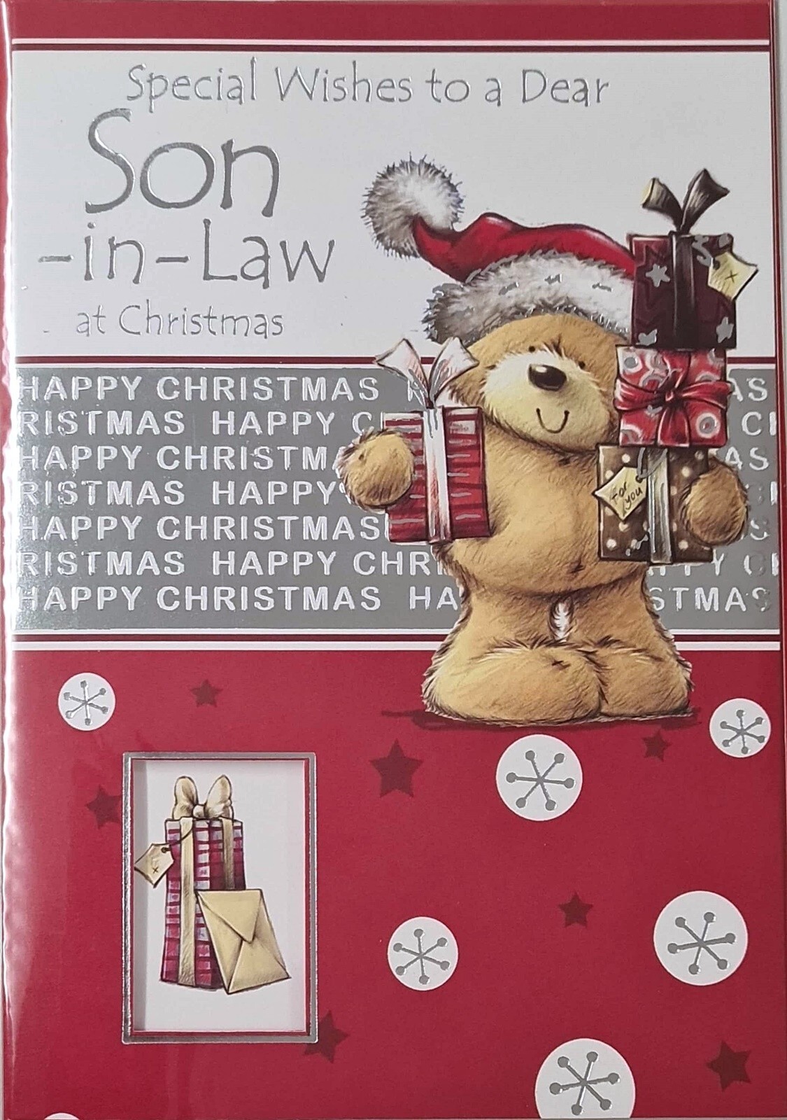 Christmas Card To A Dear Son-in-Law at Christmas Cute Bear with Presents Foil