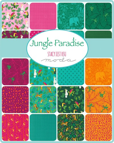 Jungle Paradise Moda Cut Sew panel fabric tiger monkey leopard parrot 20781-11 - Picture 2 of 7