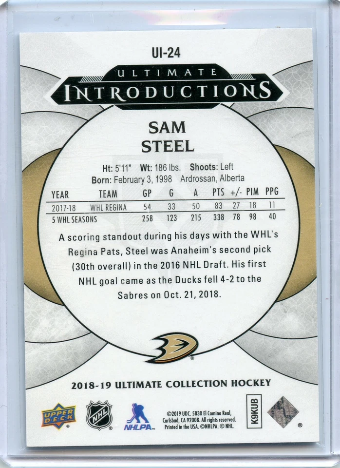 2018-19 Ultimate Collection Ultimate Introductions #UI-24 Sam Steel - Image 2 of 2