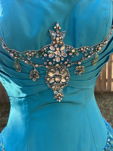 Joli Prom Blue Sequin Ball Gown Formal Dress Size 2 Strapless Princess *FlAw - Picture 3 of 9
