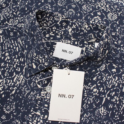 No Nationality NWT NN. 07 Printed Casual Button Down Shirt Size L in Navy Blue