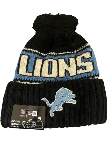 Detroit Lions Knit Winter Hat Beanie New Era Cap FLEECE Lined Black NWT