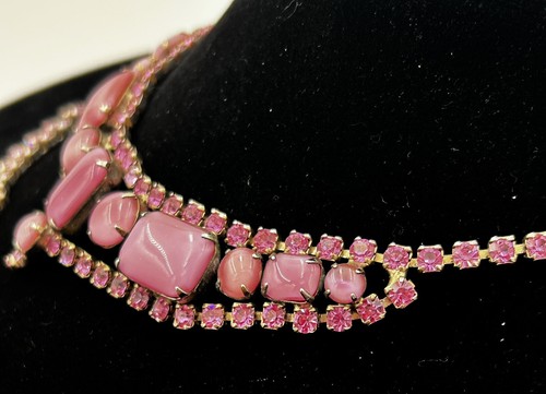 COLLAR Y PULSERA DE CRISTAL CON ESTRÁS DE PIEDRA LUNAR ROSA CHECO Demi JUEGO DE PARURE DE COLECCIÓN - Imagen 4 de 9