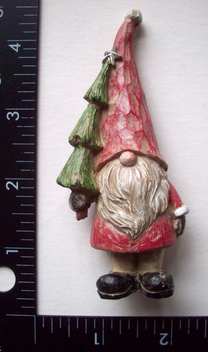 Lot of 2 Primitive 4" Christmas Gnomes holding tree polyresin fairy garden deco - Picture 3 of 4