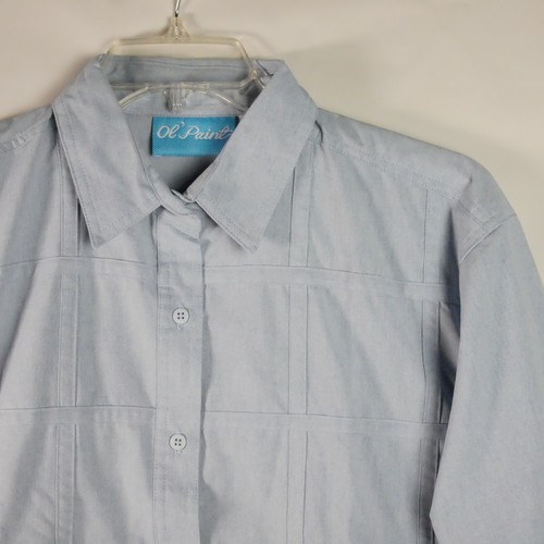Ol' Paint Womens Size L Blue Button Down Long Sleeve Shirt Front Squares Pattern - Picture 2 of 11