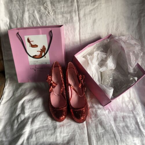 Leg Avenue Shoes Ruby Red Glitter Dorothy Stiletto Box 9 Glittered Mary Jane - Picture 2 of 11