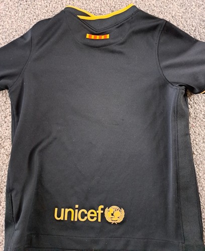 NIKE Unisex FC BARCELONA Football Top SEASON 2020/21 AWAY Black GOLD 8-9Yrs - Picture 6 of 9